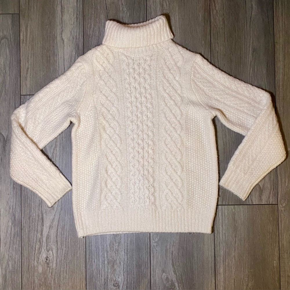 EUC Luxurious Alex Mill Fisherman Cream Cable Knit Wool Mohair Turtleneck